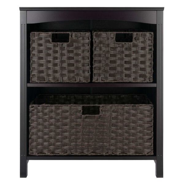 Terrace Walnut and Chocolate Storage Shelf with Three Foldable Woven Baskets, 4-Piece, image 3