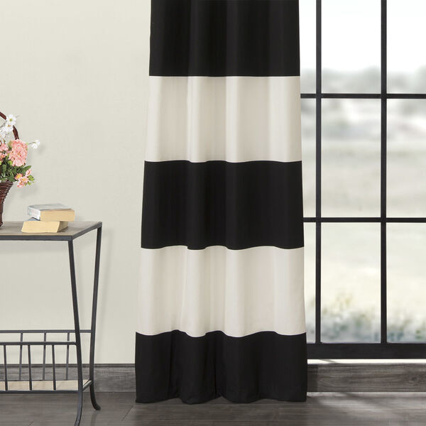 Black and OffWhite Horizontal Grommet Stripe Cotton Curtian Single Panel, image 3