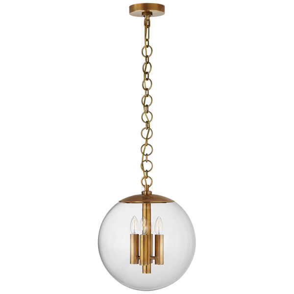 Turenne Medium Globe Pendant in Hand-Rubbed Antique Brass with Clear Glass by AERIN, image 1