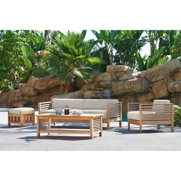 Summer Natural Teak Five-Piece Outdoor Deep Seating set with Subrella Canvas Cushion, image 2
