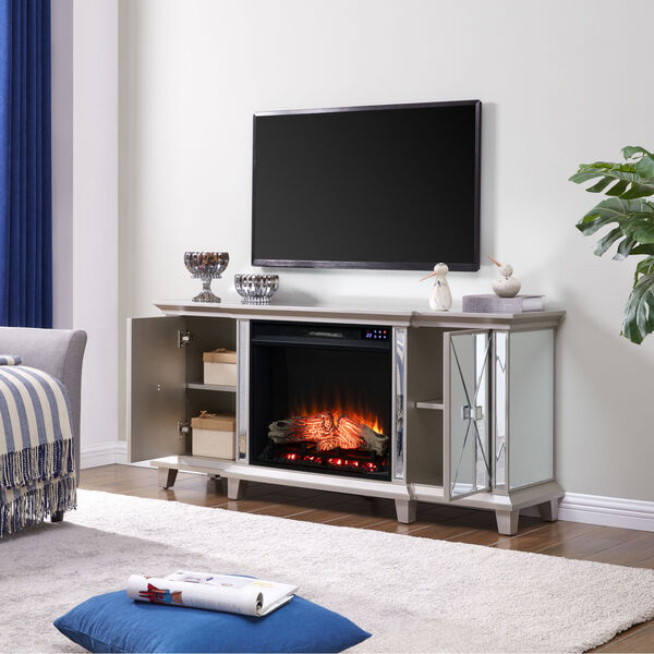 Toppington Mirror and silver Mirrored Electric Fireplace Media Console, image 4