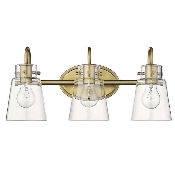 Bristow Antique Brass Three-Light Bath Vanity with Clear Glass, image 2