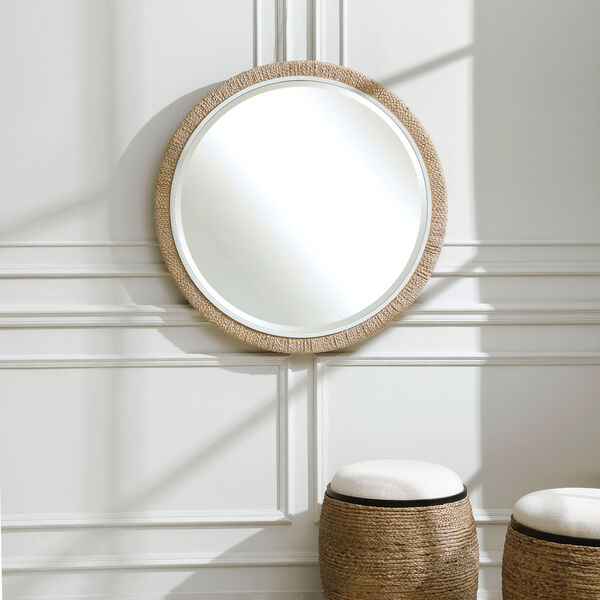 Carbet Matte White 40-Inch Round Rope Mirror, image 1