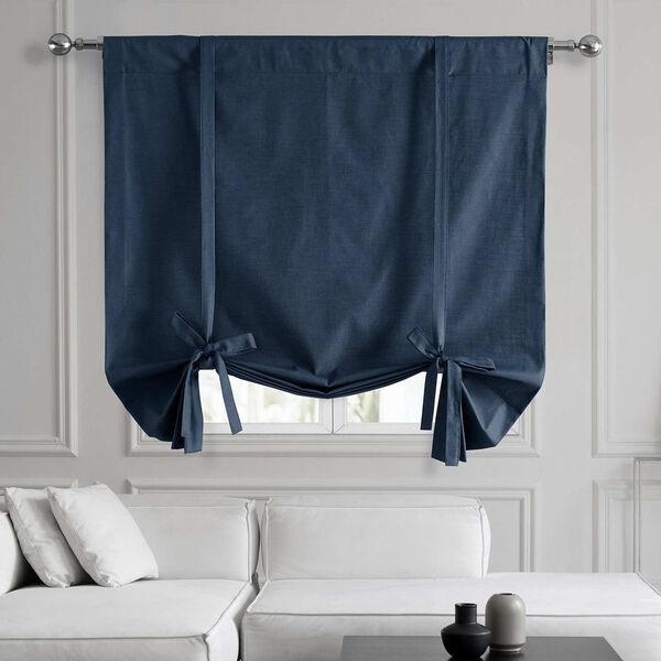 Noble Navy Blue Dune Textured Solid Cotton Tie-Up Window Shade Single Panel, image 1