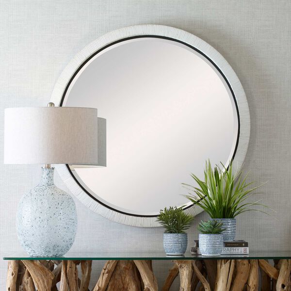 Granada Whitewash and Matte Black 42 x 42-Inch Round Wall Mirror, image 3