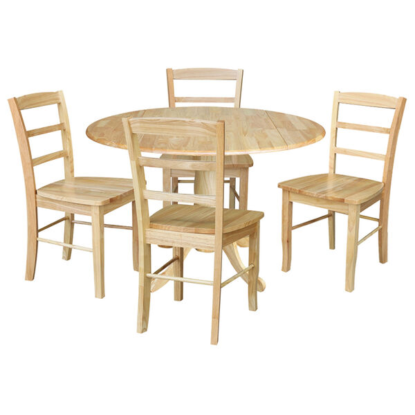Natural 42-Inch Dual Drop Leaf Dining Table with Four Ladderback Chair, Five-Piece, image 2