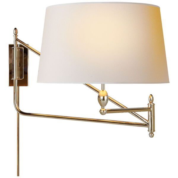 Paulo Large Bracket Swing Arm in Polished Nickel with Natural Paper Shade by Thomas O'Brien, image 1