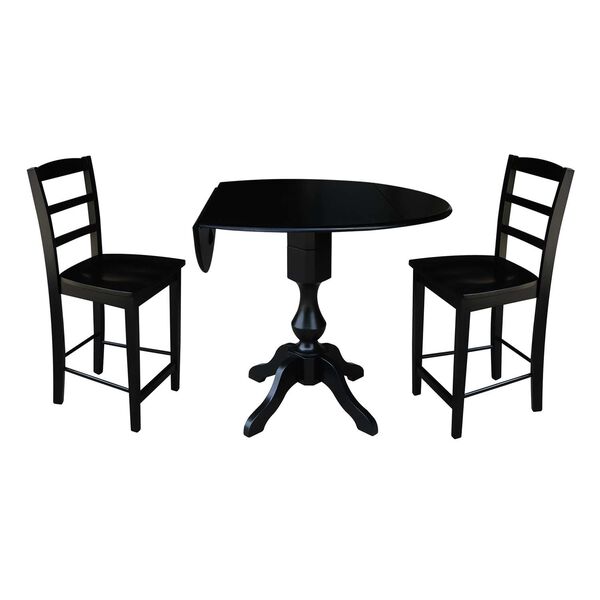 Black Round Top Pedestal Counter Height Table with Stools, 3-Piece, image 3