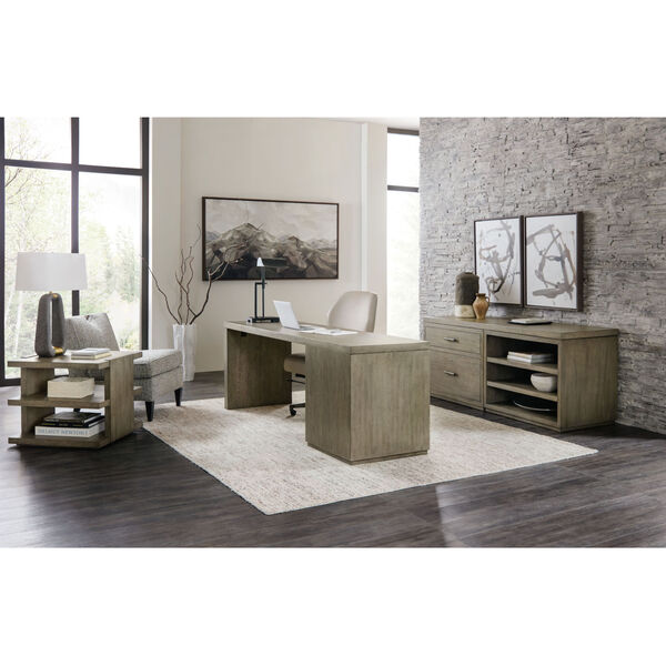 Linville Falls Mink Gray 72-Inch Credenza with Lateral File and Open Desk Cabinet, image 3