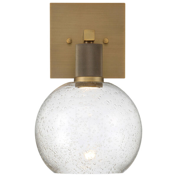 Port Nine Brass-Antique and Satin Globe Outdoor Intergrated LED Wall Sconce with Clear Glass, image 2