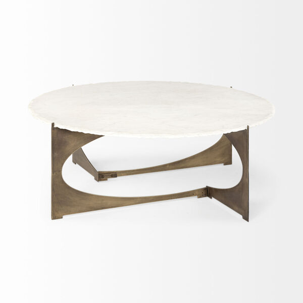 Reinhold I White and Gold Round Marble Top Coffee Table, image 3
