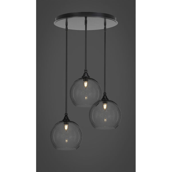 Empire Matte Black Three-Light Cluster Pendalier with Nine-Inch Clear Bubble Glass, image 2