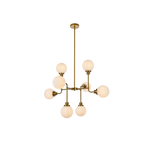Hanson Brass and Frosted Shade Eight-Light Pendant, image 1