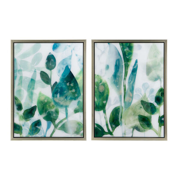 Leaves in Shades of Greens White and Green 19 x 25-Inch Framed Printed Acrylic Wall Art, Set of 2, image 2