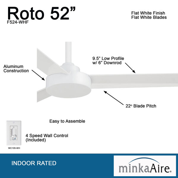 Roto Flat White 52-Inch Ceiling Fan, image 4
