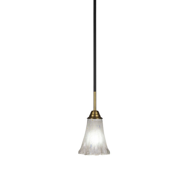 Paramount Matte Black and Brass Six-Inch One-Light Mini Pendant with Frosted Crystal Shade, image 1