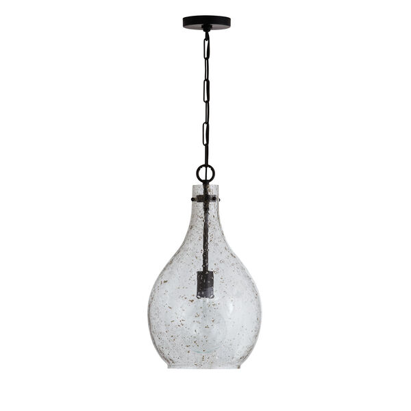 Matte Black 12-Inch One-Light Pendant with Stone Seeded Glass, image 1