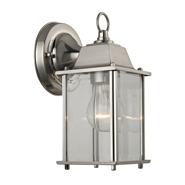 Cotswold Brushed Nickel One-Light Outdoor Sconce with Clear Glass Shade, image 1