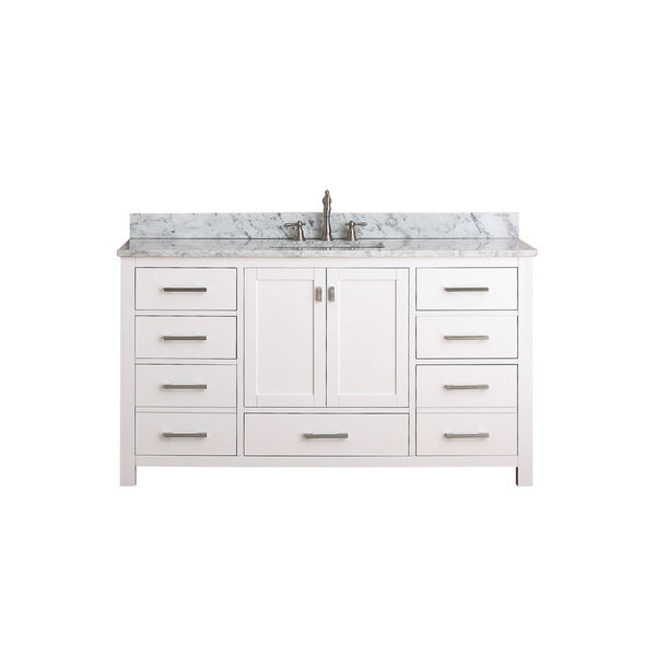 Modero 60-Inch White Single Vanity with Carrera White Marble Top and Single Sink, image 1