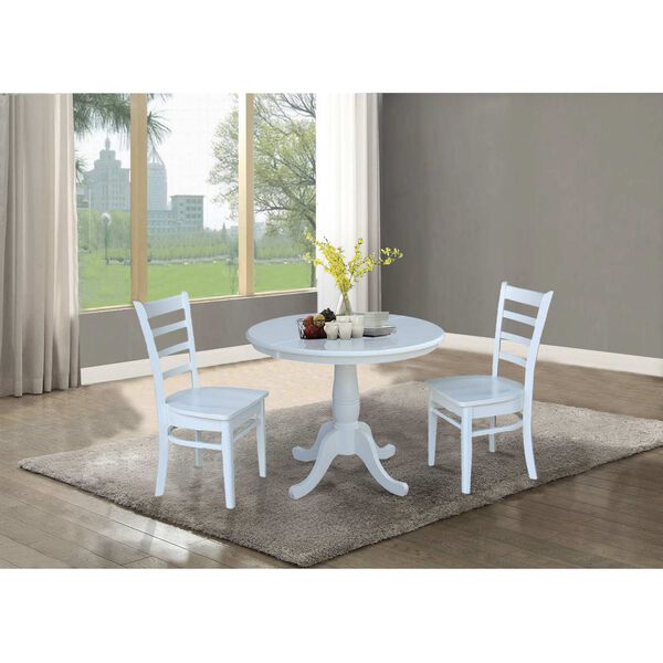 White Round Extension Dining Table with Chairs, 3-Piece, image 1