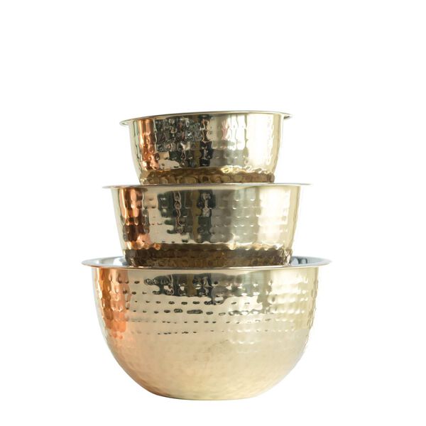 Gold Hammered Stainless Steel Bowl, Set of 3, image 1