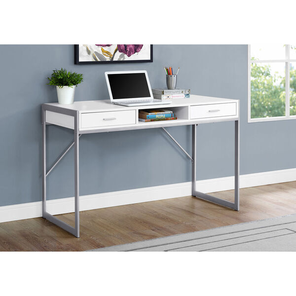 White and Silver 22-Inch Computer Desk with Storage Drawers, image 2