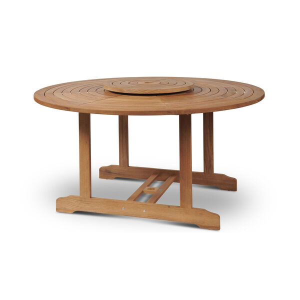 Royal Nature Sand Teak Round Teak Outdoor Dining Table with Lazy Susan, image 2