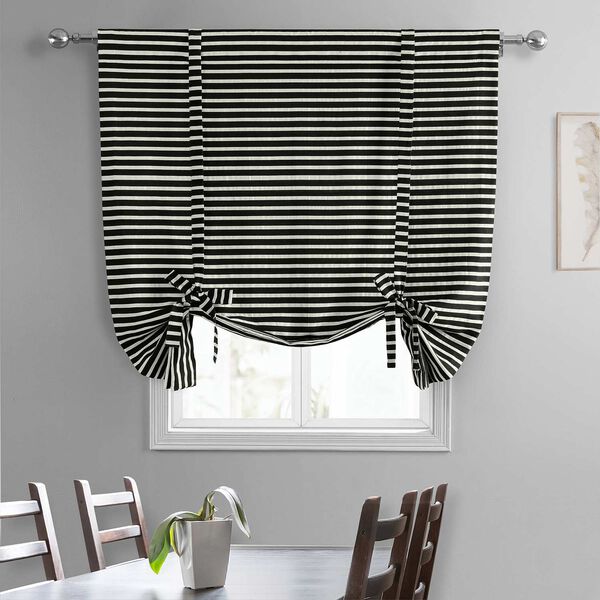 Chic Silver And Black Hand Weaved Cotton Tie-Up Window Shade Single Panel, image 2