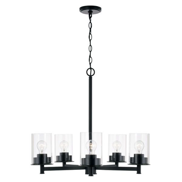 HomePlace Mason Matte Black Five-Light Chandelier with Clear Glass, image 1