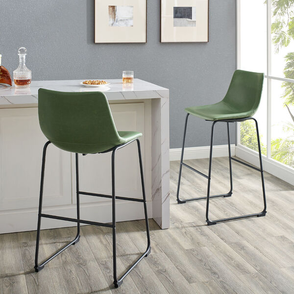 Green Faux Leather Barstool, Set of Two, image 1