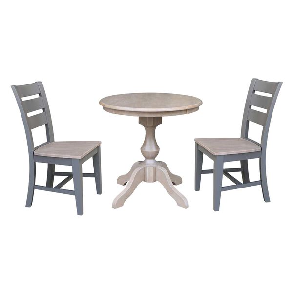 Parawood III Washed Gray Clay Taupe 30-Inch  Round Top Pedestal Table with Two Chairs, image 1
