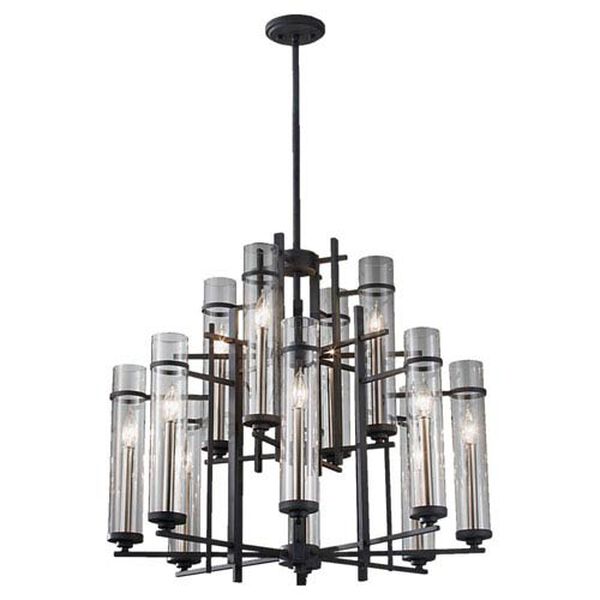 Leicester Antique Forged Iron and Brushed Steel Twelve-Light Chandelier, image 1