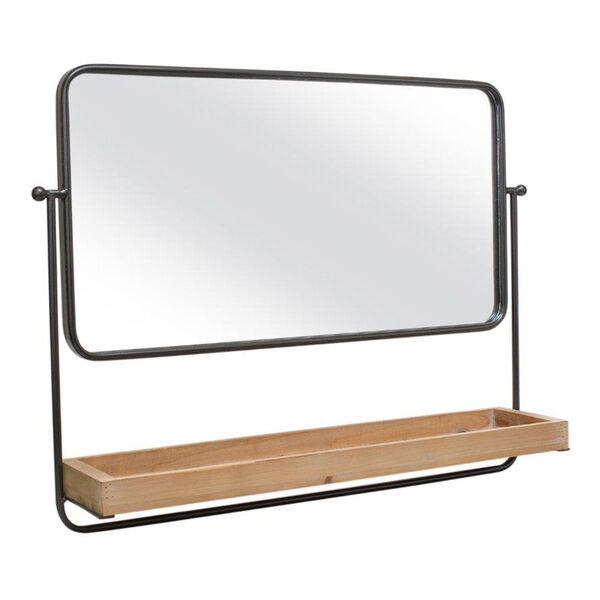 Brown Metal Wood Wall Mirror with Shelf, image 1