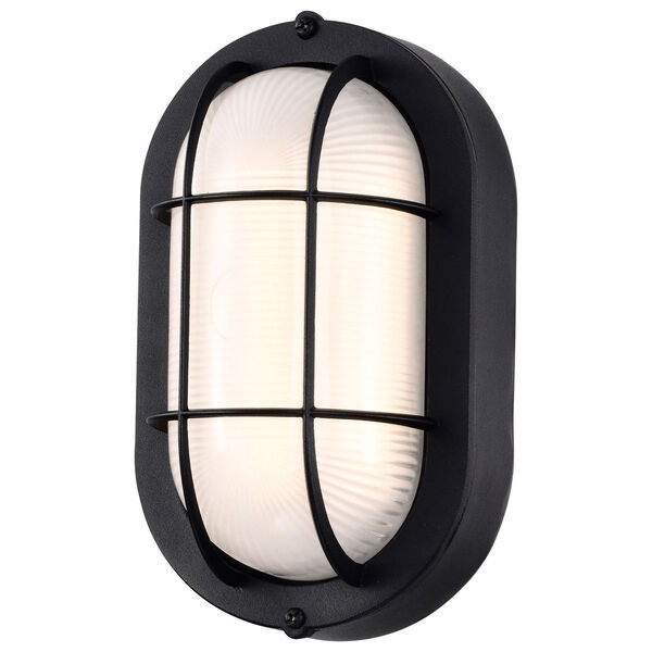 Black LED Small Oval Bulk Head Outdoor Wall Mount with White Glass, image 5