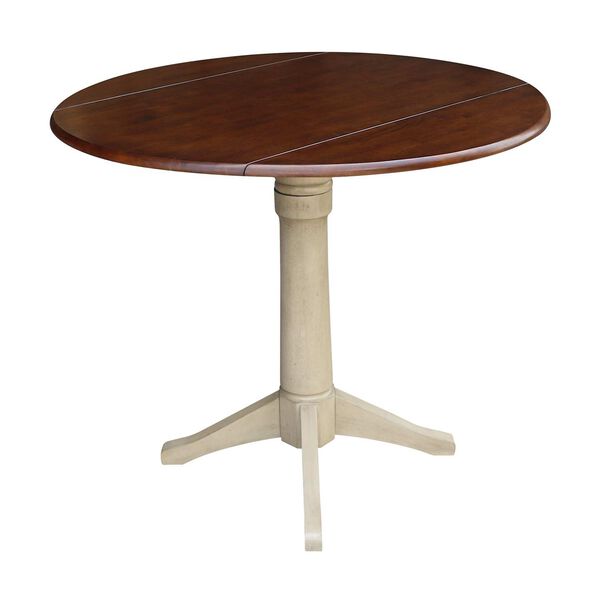 Antiqued Almond and Espresso 36-Inch High Round Dual Drop Leaf Pedestal Dining Table, image 1
