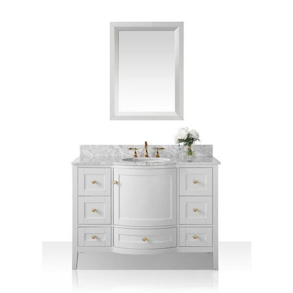 Lauren White 48-Inch Vanity Console with Mirror and Gold Hardware, image 1