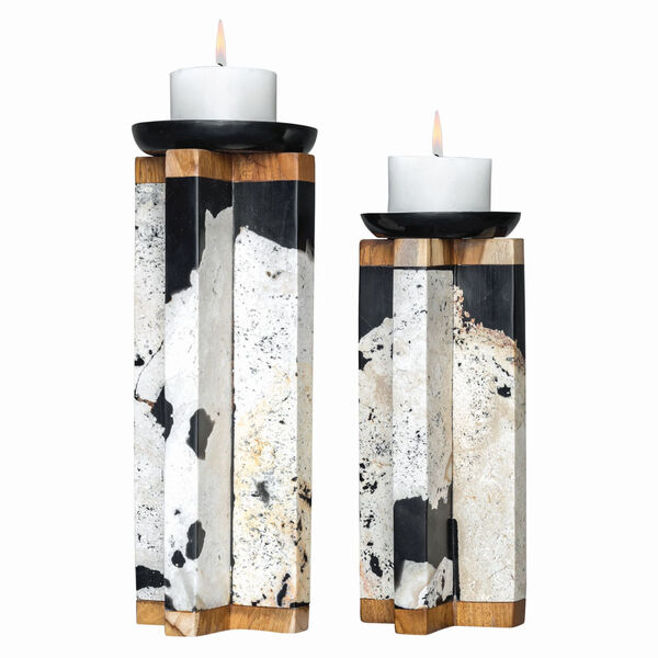 Illini Wood and Black Candle Holder, Set of 2, image 1