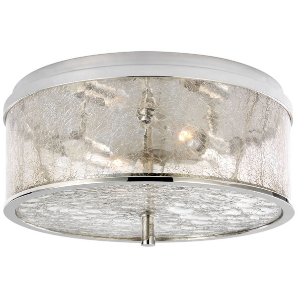 Liaison Medium Flush Mount in Polished Nickel with Crackle Glass by Kelly Wearstler, image 1