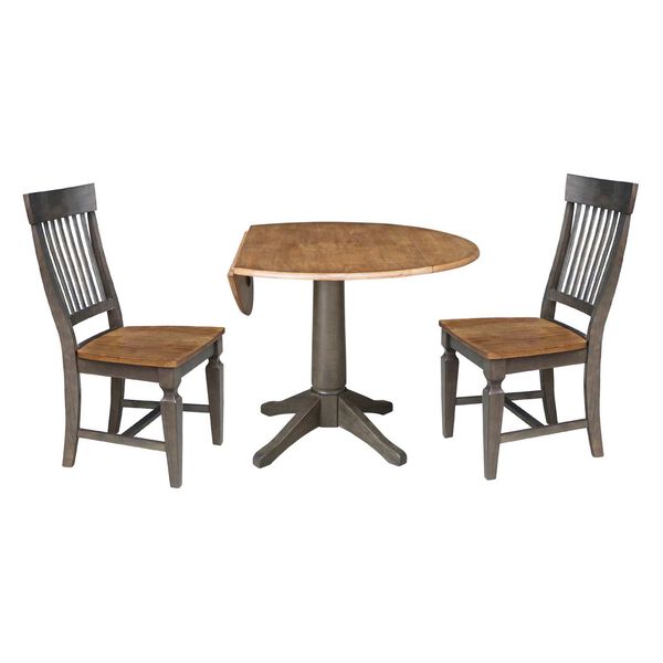 Hickory Washed Coal Round Dual Drop Leaf Dining Table with Four Slatback Chairs, image 4