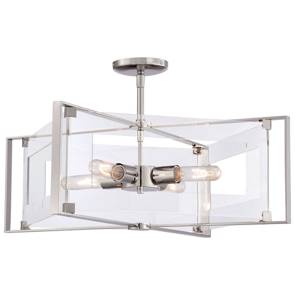 Crystal-Clear Polished Nickel Four-Light Convertible Semi-Flush Mount, image 1
