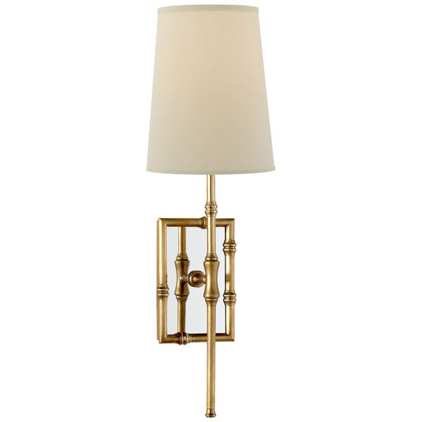 Grenol Single Modern Bamboo Sconce in Hand-Rubbed Antique Brass with Natural Percale Shade by Studio VC, image 1