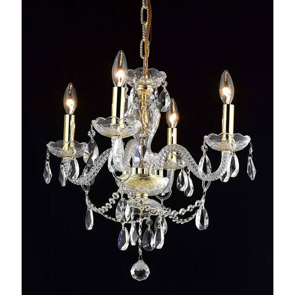 Princeton Gold Four-Light 17-Inch Chandelier with Royal Cut Clear Crystal, image 1