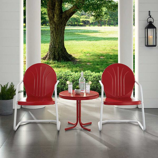 Griffith Bright Red Gloss Three-Piece Outdoor Metal Armchair Set, image 2