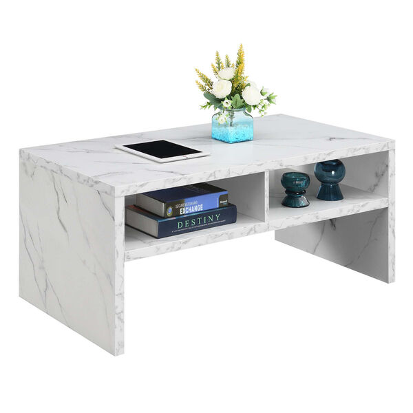 Northfield Admiral White Faux Marble Deluxe Coffee Table with Shelves, image 3