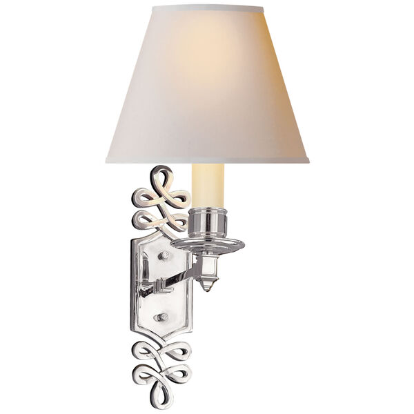 Ginger Single Arm Sconce in Polished Nickel with Natural Paper Shade by Alexa Hampton, image 1