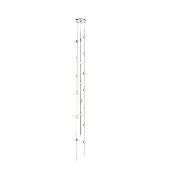 Constellation Satin Nickel 18-Light 2700K Tall Round LED Pendant with Clear Faceted Acrylic Lens, image 1