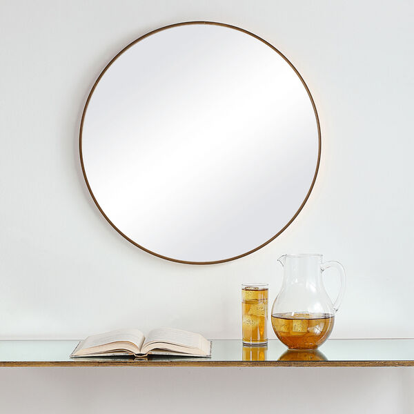 Linden Brushed Gold 34-inch Round Wall Mirror, image 3