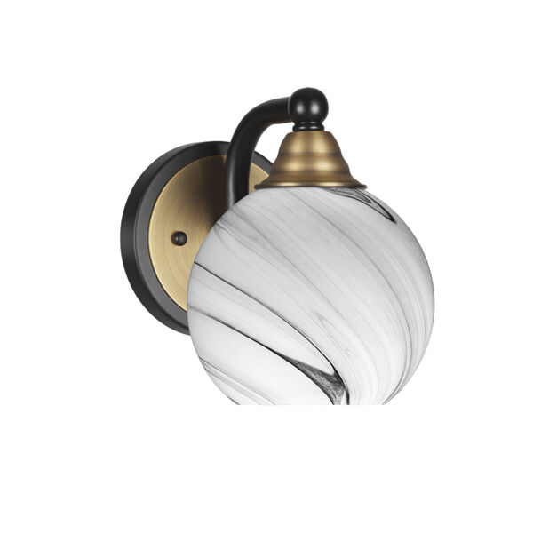 Paramount Matte Black and Brass One-Light 7-Inch Wall Sconce with Onyx Swirl Glass, image 1