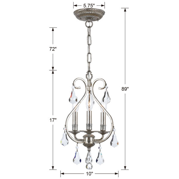Ashton Olde Silver Three Light Mini Chandelier with Hand Cut Crystal, image 4