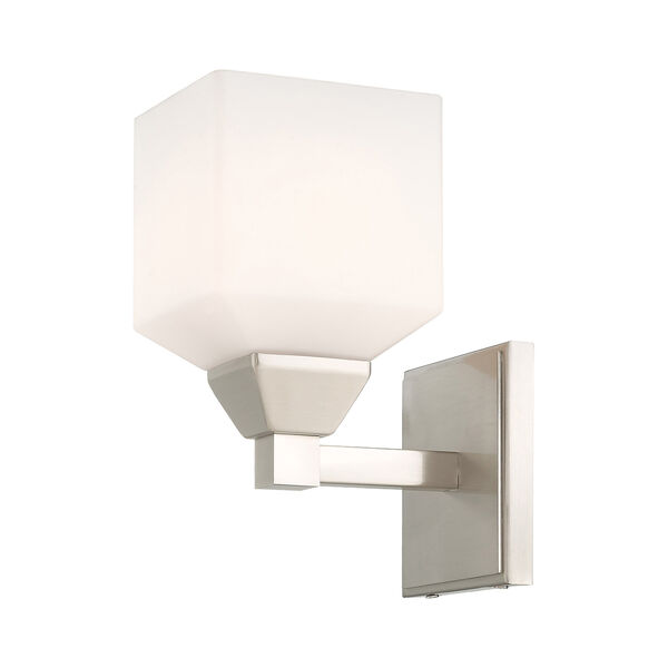 Aragon Brushed Nickel 5-Inch One-Light Wall Sconce with Hand Blown Satin Opal White Glass, image 3